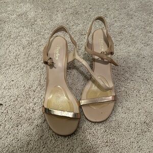 Strappy metalic nude sandal heels